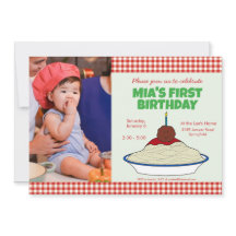 Invitación de cumpleaños número 1 con espaguetis y