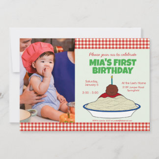 Invitación de cumpleaños número 1 con espaguetis y