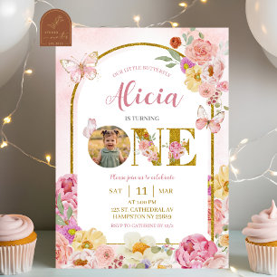 Invitación de cumpleaños número 1 con flores de ma