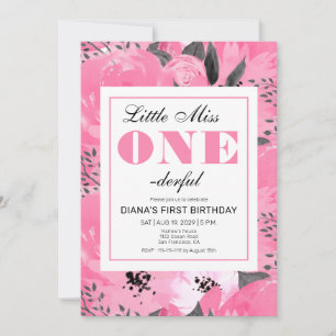 Invitación de cumpleaños número 1 con flores rosad