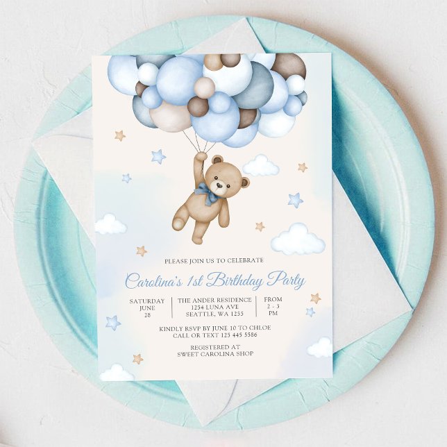 Invitación de cumpleaños número 1 con globo de osi (Subido por el creador)
