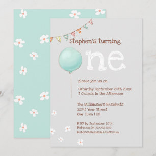 Invitación de cumpleaños número 1 con globo y band
