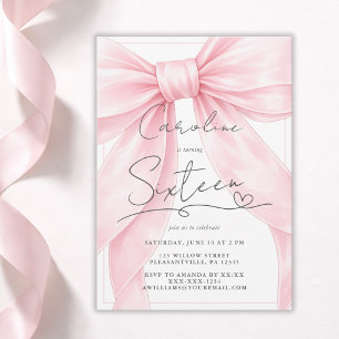 Invitación de cumpleaños número 1 con lazo rosa 🎀