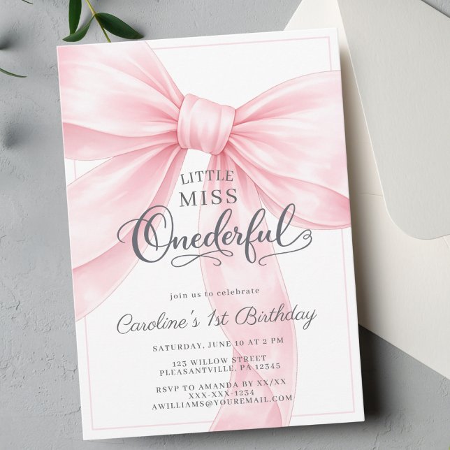 Invitación de cumpleaños número 1 con lazo rosa (Subido por el creador)
