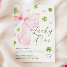 Invitación de cumpleaños número 1 con lazo rosa Lu