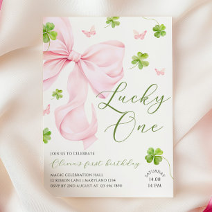 Invitación de cumpleaños número 1 con lazo rosa Lu