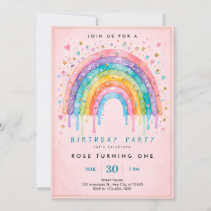 Invitación de cumpleaños número 1 con lentejuelas
