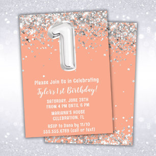 Invitación de cumpleaños número 1 con melocotón y
