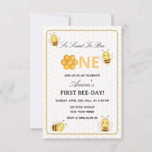 Invitación de cumpleaños número 1 con miel amarill