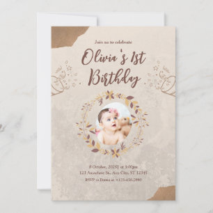 Invitación de cumpleaños número 1 con papel marrón