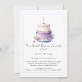 Invitación de cumpleaños número 1 con pastel de la