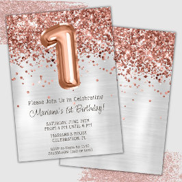 Invitación de cumpleaños número 1 con Rosa Dorado 