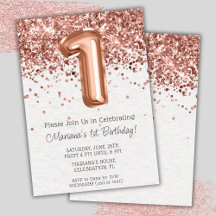 Invitación de cumpleaños número 1 con Rosa Dourado