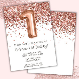 Invitación de cumpleaños número 1 con Rosa Dourado