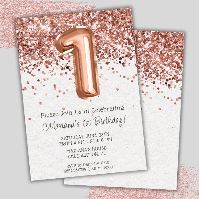 Invitación de cumpleaños número 1 con Rosa Dourado (Subido por el creador)