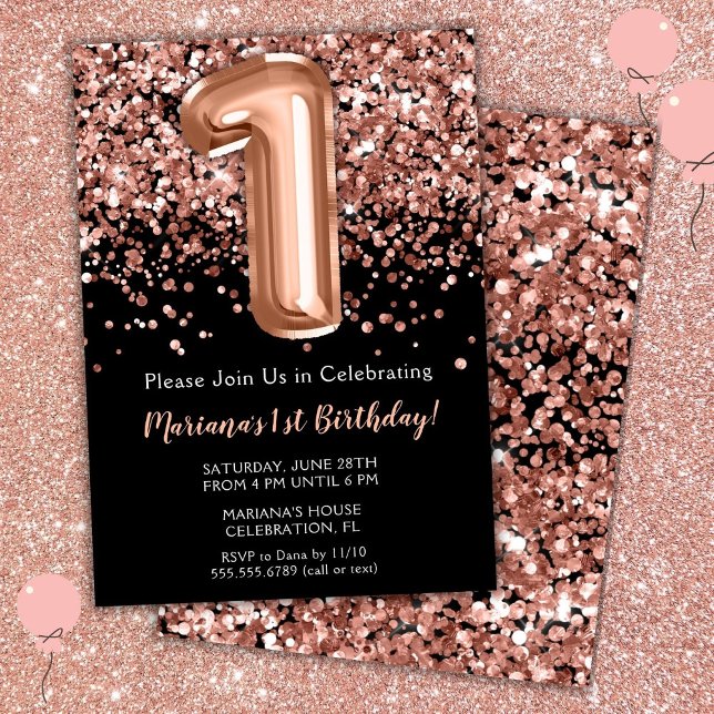 Invitación de cumpleaños número 1 con rosa negra y (Subido por el creador)