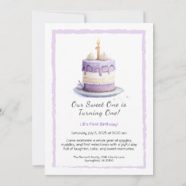 Invitación de cumpleaños número 1 con tarta de acu