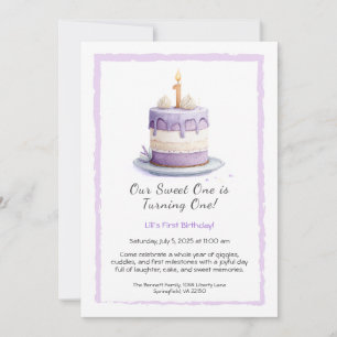 Invitación de cumpleaños número 1 con tarta de acu