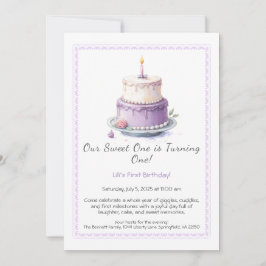 Invitación de cumpleaños número 1 con tarta de lav