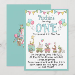 Invitación de cumpleaños número 1 con tema de circ
