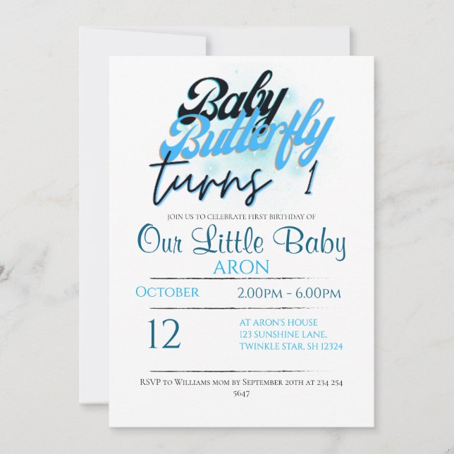 invitación de cumpleaños número 1 con tema de mari (Anverso)