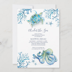 Invitación de cumpleaños número 1 con tema de océa