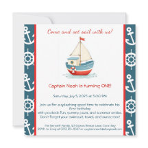 Invitación de cumpleaños número 1 con tema náutico