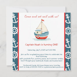 Invitación de cumpleaños número 1 con tema náutico