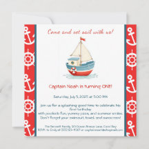 Invitación de cumpleaños número 1 con tema náutico