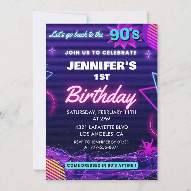 invitación de cumpleaños número 1 con tema retro d (Anverso)