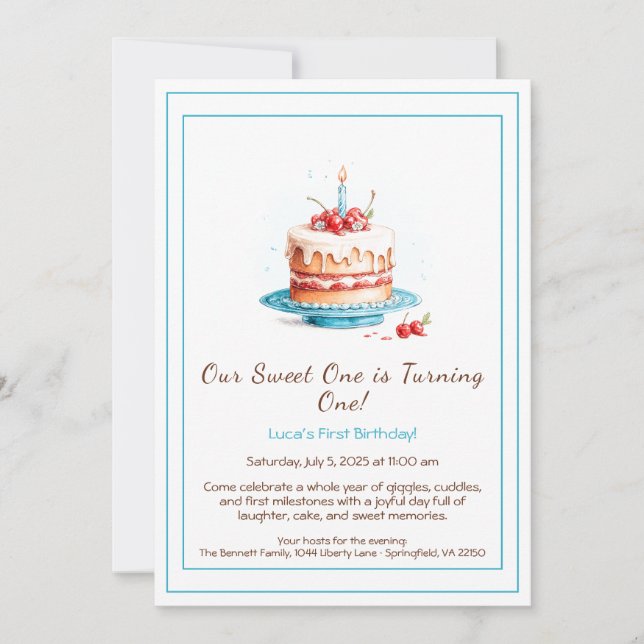 Invitación de cumpleaños número 1 con vela de past (Anverso)