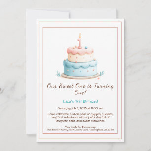 Invitación de cumpleaños número 1 con vela de past