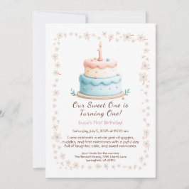 Invitación de cumpleaños número 1 con vela de past