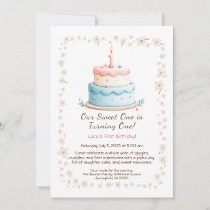 Invitación de cumpleaños número 1 con vela de past
