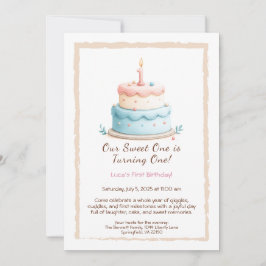 Invitación de cumpleaños número 1 con vela de past