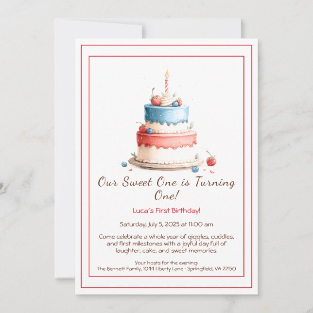 Invitación de cumpleaños número 1 con vela de past (Anverso)