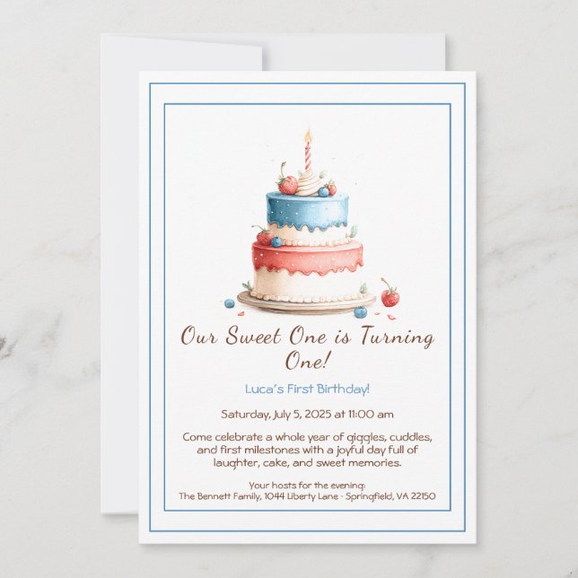 Invitación de cumpleaños número 1 con vela de past (Anverso)