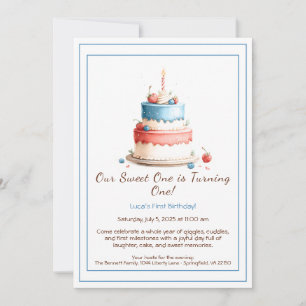 Invitación de cumpleaños número 1 con vela de past