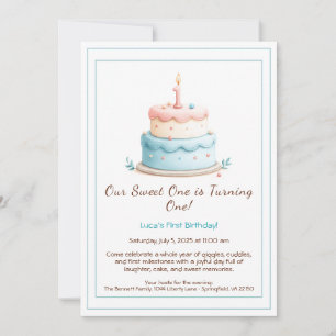 Invitación de cumpleaños número 1 con vela de past