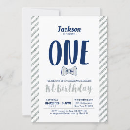 Invitación de cumpleaños número 1, corbatín, plata