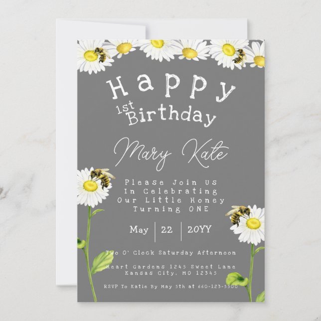 Invitación de cumpleaños número 1 de Abejas Melífe (Anverso)