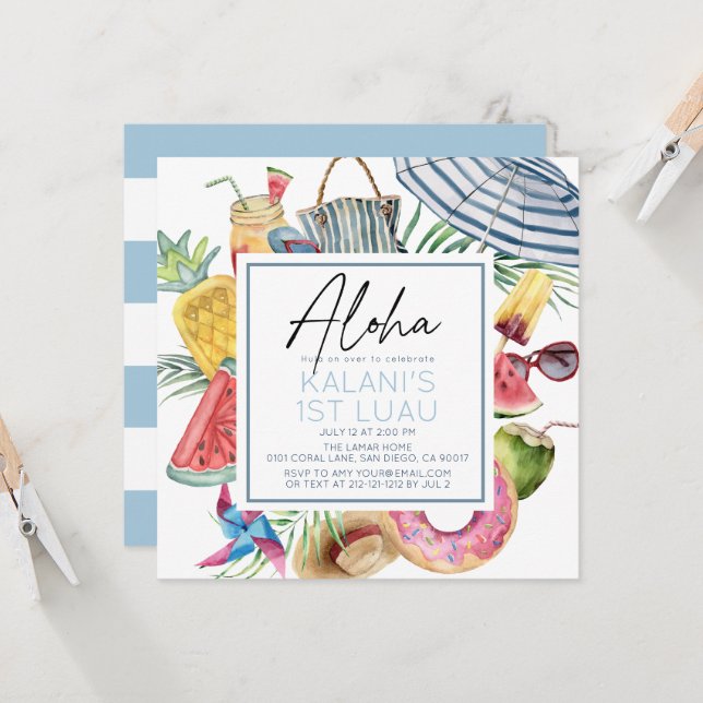 Invitación de cumpleaños número 1 de Aloha Tropica (Anverso/Reverso In Situ)