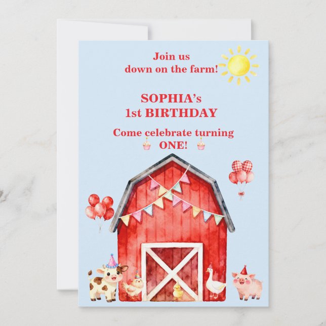 Invitación de cumpleaños número 1 de Animales de g (Anverso)