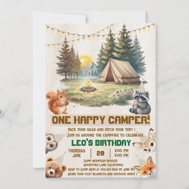 Invitación de cumpleaños número 1 de animales del  (Anverso)