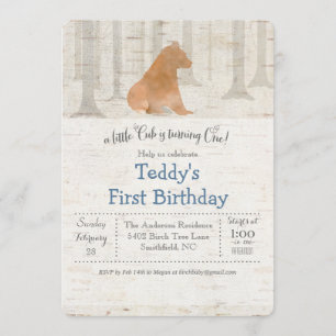 Invitación de cumpleaños número 1 de Bear Birch