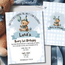 Invitación de cumpleaños número 1 de Beary