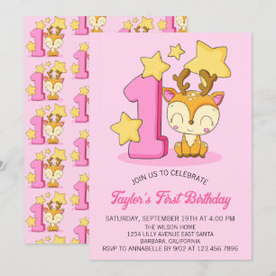 Invitación de cumpleaños número 1 de bebé ciervo l