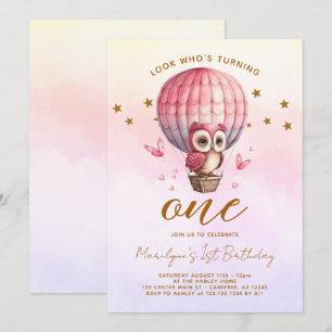 Invitación de cumpleaños número 1 de Búho Arcoíris