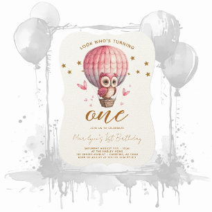 Invitación de cumpleaños número 1 de Búho Rosa
