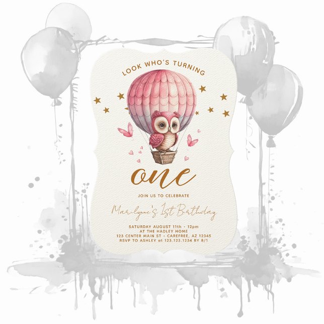 Invitación de cumpleaños número 1 de Búho Rosa (Subido por el creador)